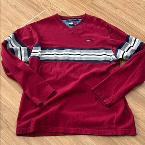 Tommy Hilfiger Red and Navy Striped Sweater
